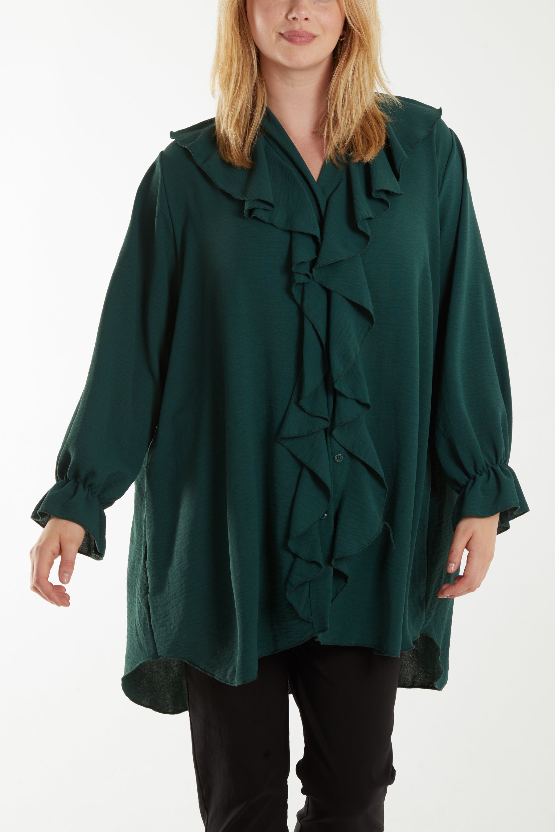 Light Blue Flounce Poly Crepe Oversized Shirt For Women ONE SIZE - Dropwear