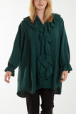 Light Blue Flounce Poly Crepe Oversized Shirt For Women ONE SIZE - Dropwear