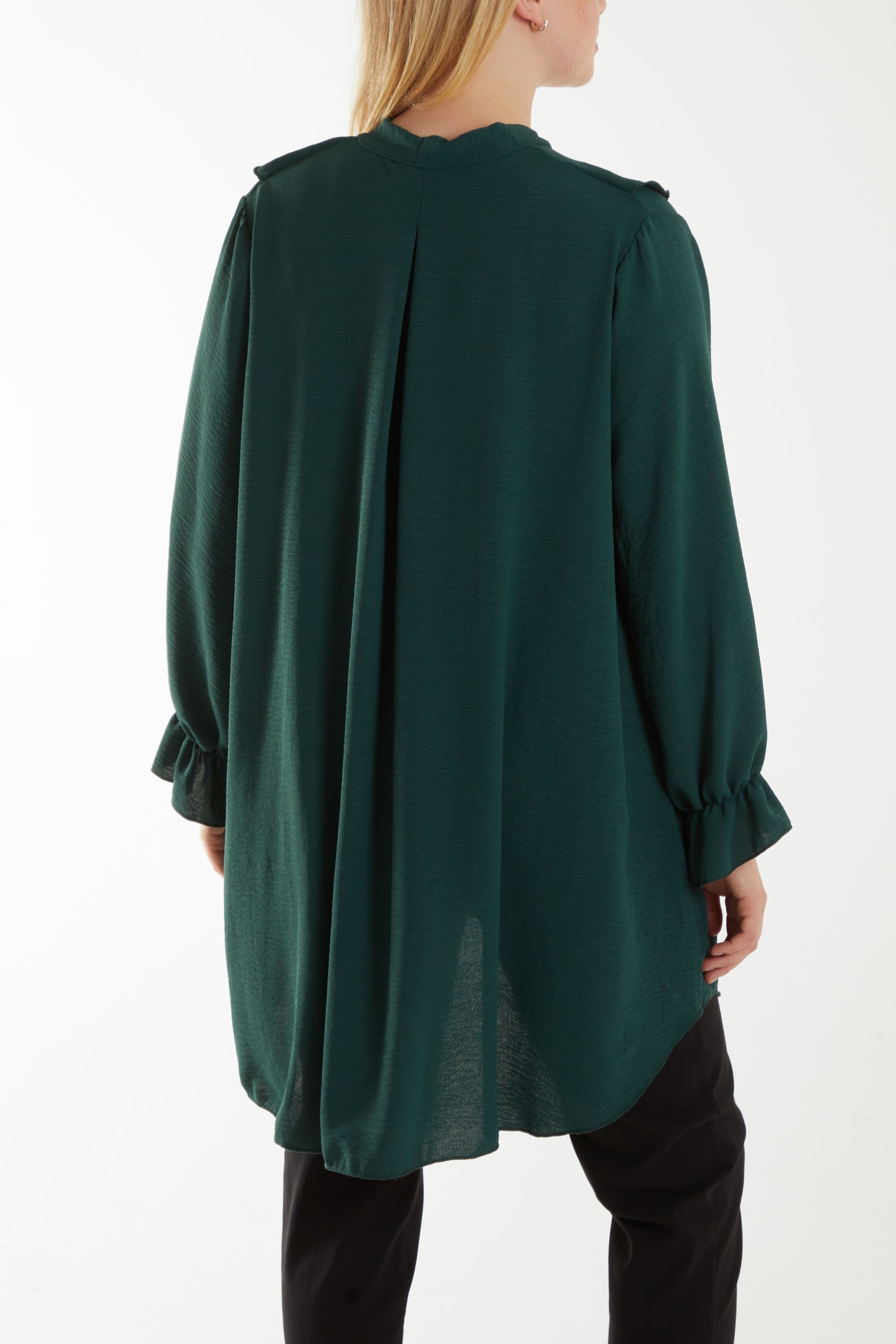 Apple Green Flounce Poly Crepe Oversized Shirt For Women ONE SIZE - Dropwear