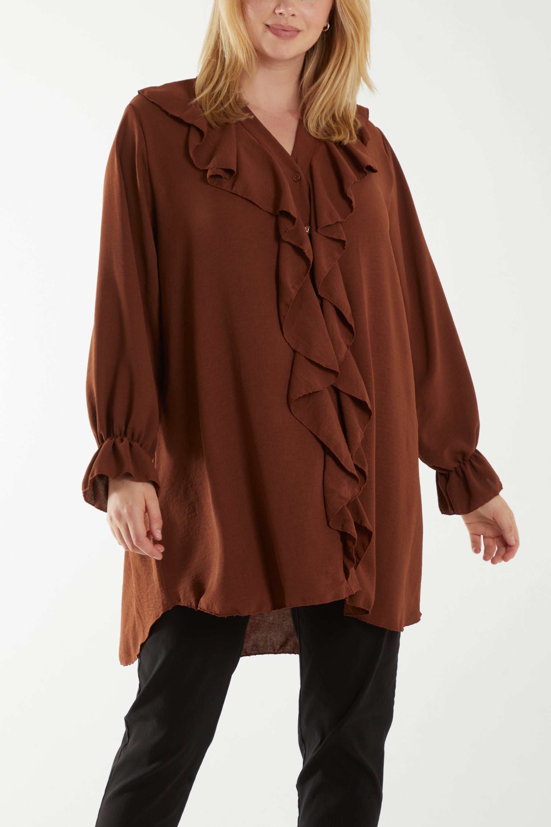 Stone Flounce Poly Crepe Oversized Shirt For Women ONE SIZE - Dropwear