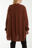 Black Flounce Poly Crepe Oversized Shirt For Women ONE SIZE - Dropwear