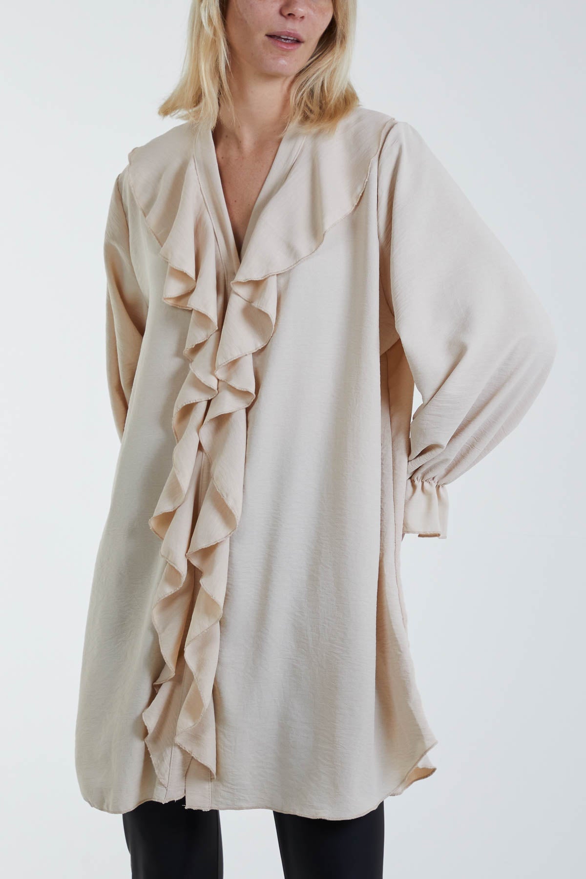Flounce Poly Crepe Oversized Shirt For Women  - Dropwear