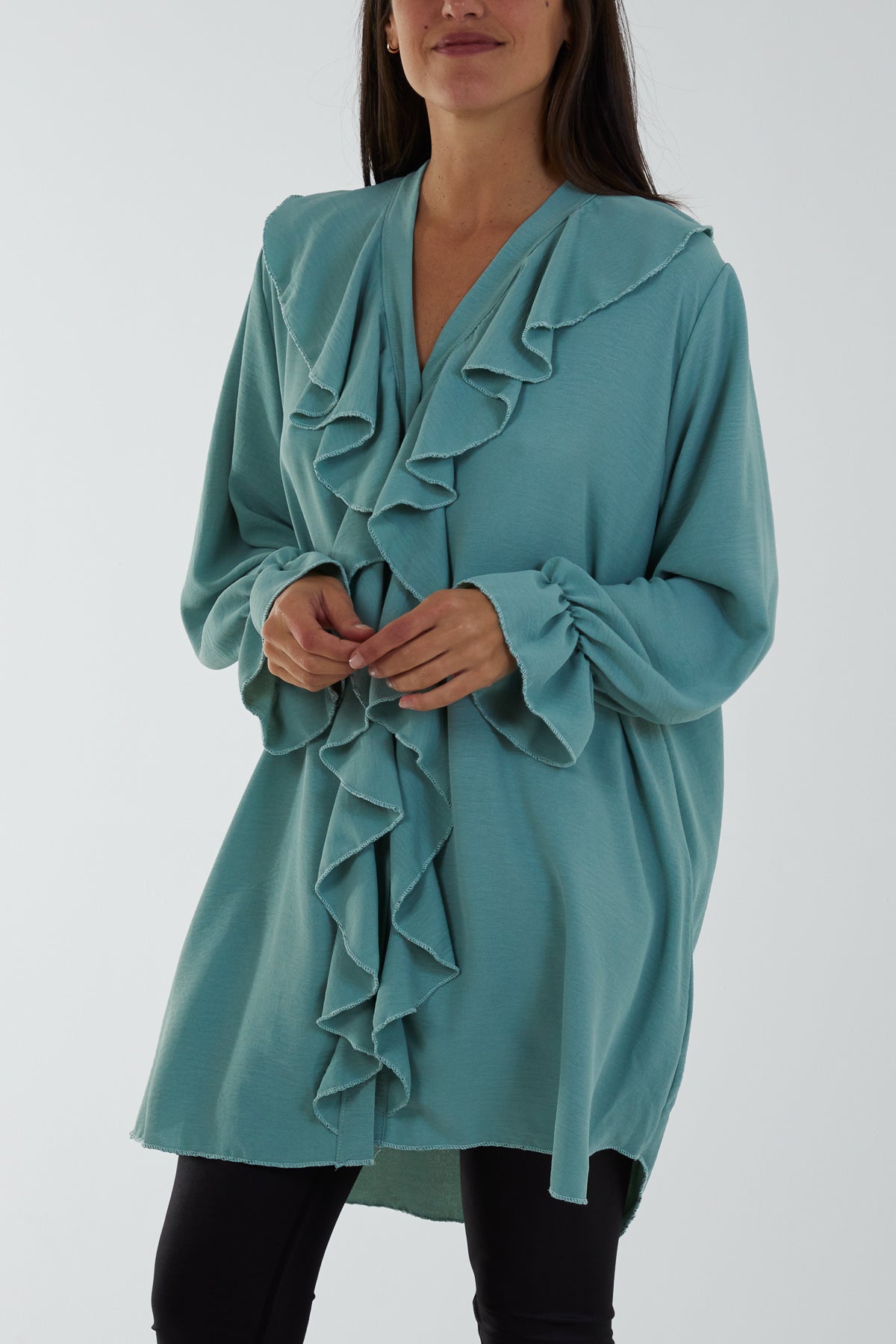 Rust Flounce Poly Crepe Oversized Shirt For Women ONE SIZE - Dropwear
