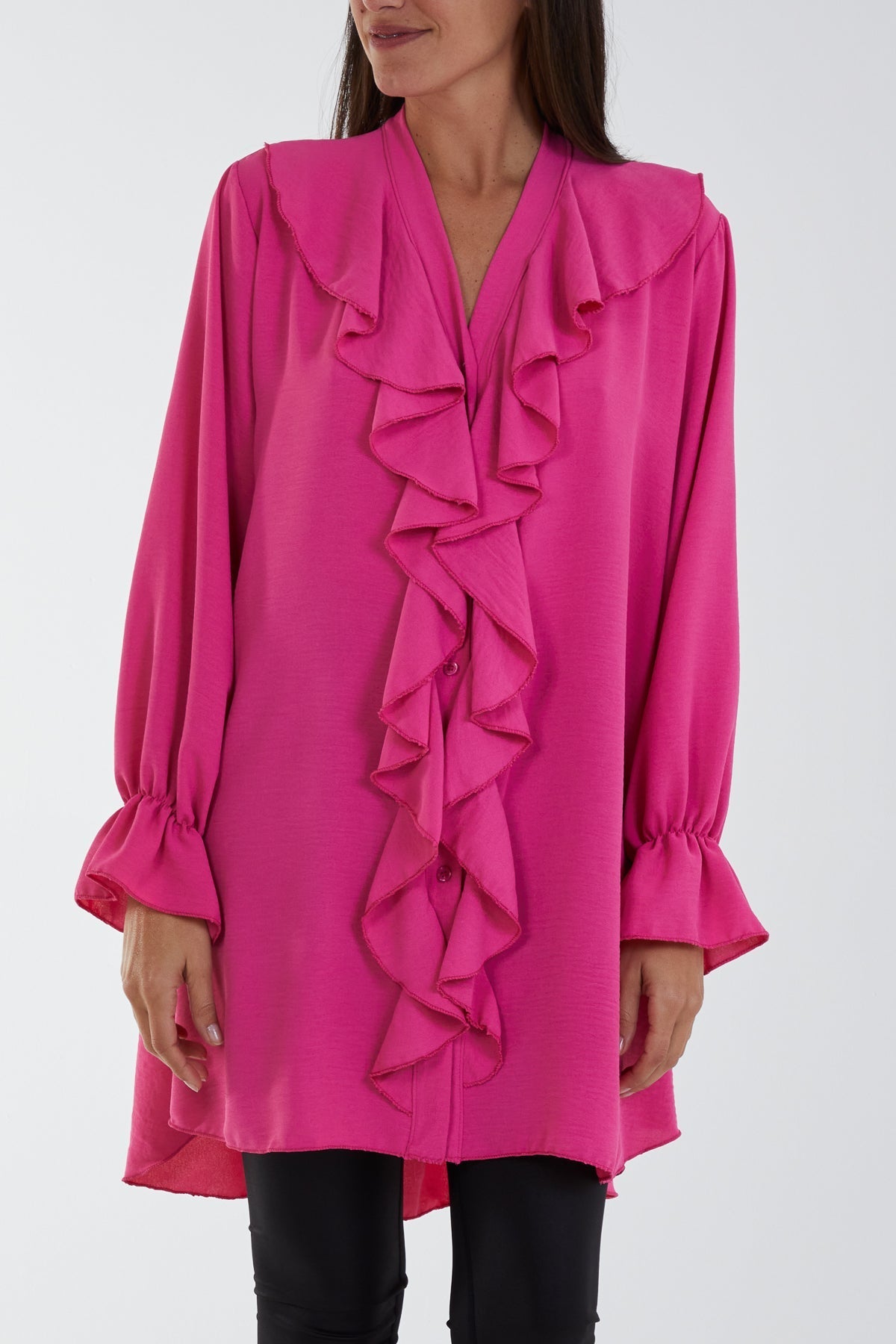 Flounce Poly Crepe Oversized Shirt For Women  - Dropwear