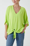 Fuchsia V-Neck Centre Front Tie Hem Blouse For Women ONE SIZE - Dropwear