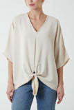 V-Neck Centre Front Tie Hem Blouse For Women  - Dropwear