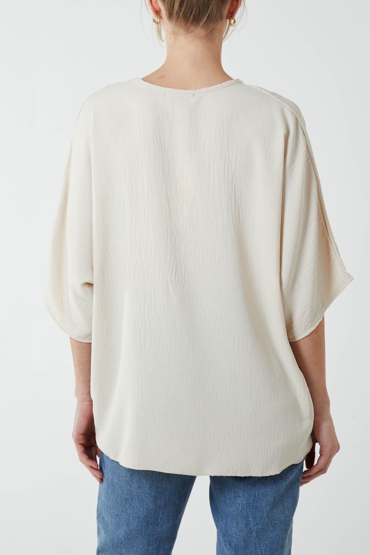 V-Neck Centre Front Tie Hem Blouse For Women  - Dropwear