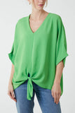 Light Blue V-Neck Centre Front Tie Hem Blouse For Women ONE SIZE - Dropwear
