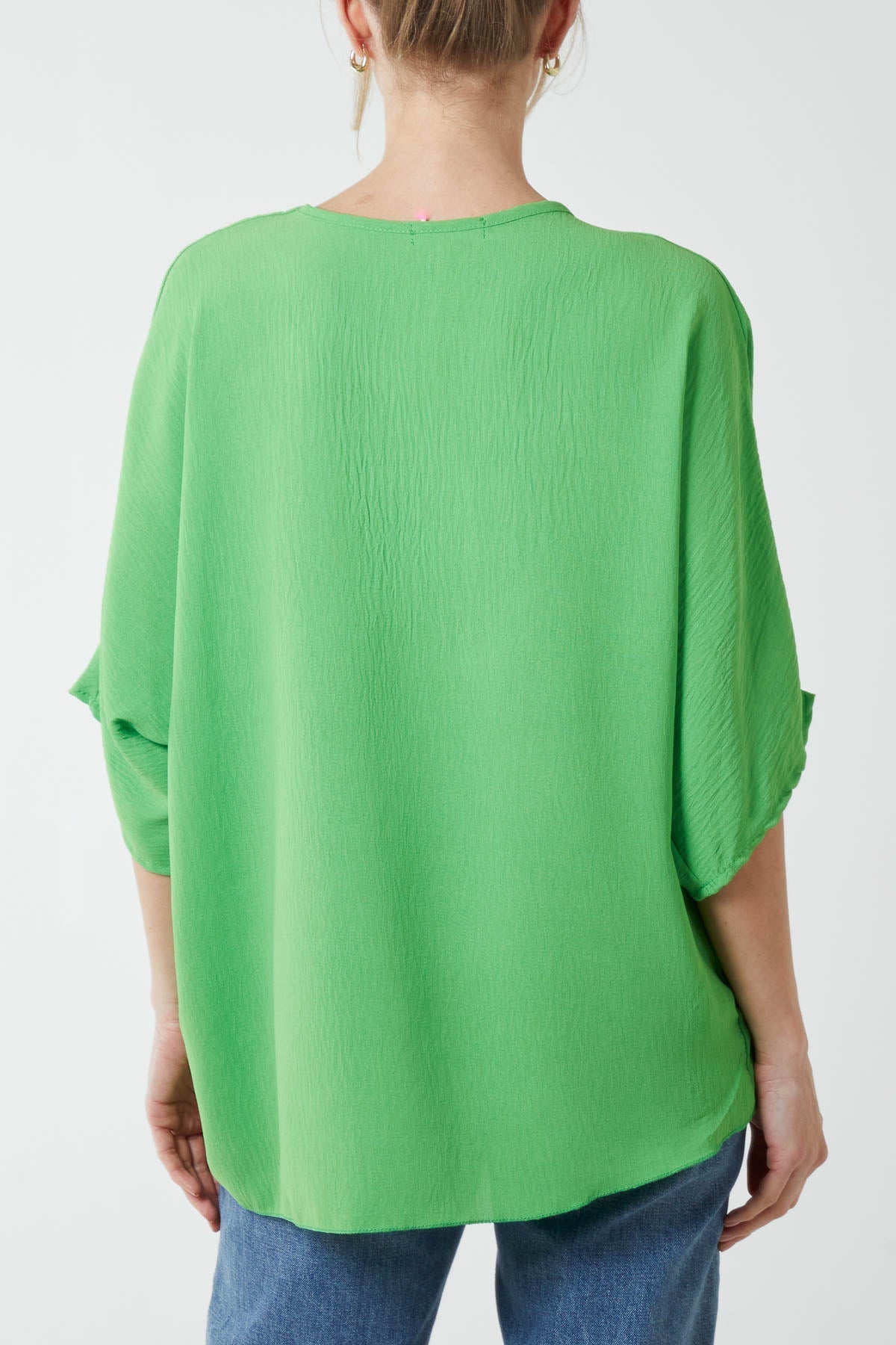 V-Neck Centre Front Tie Hem Blouse For Women  - Dropwear
