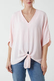 V-Neck Centre Front Tie Hem Blouse For Women  - Dropwear
