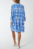 Black Tiered Baroque Floral Smock Print Dress For Women ONE SIZE - Dropwear