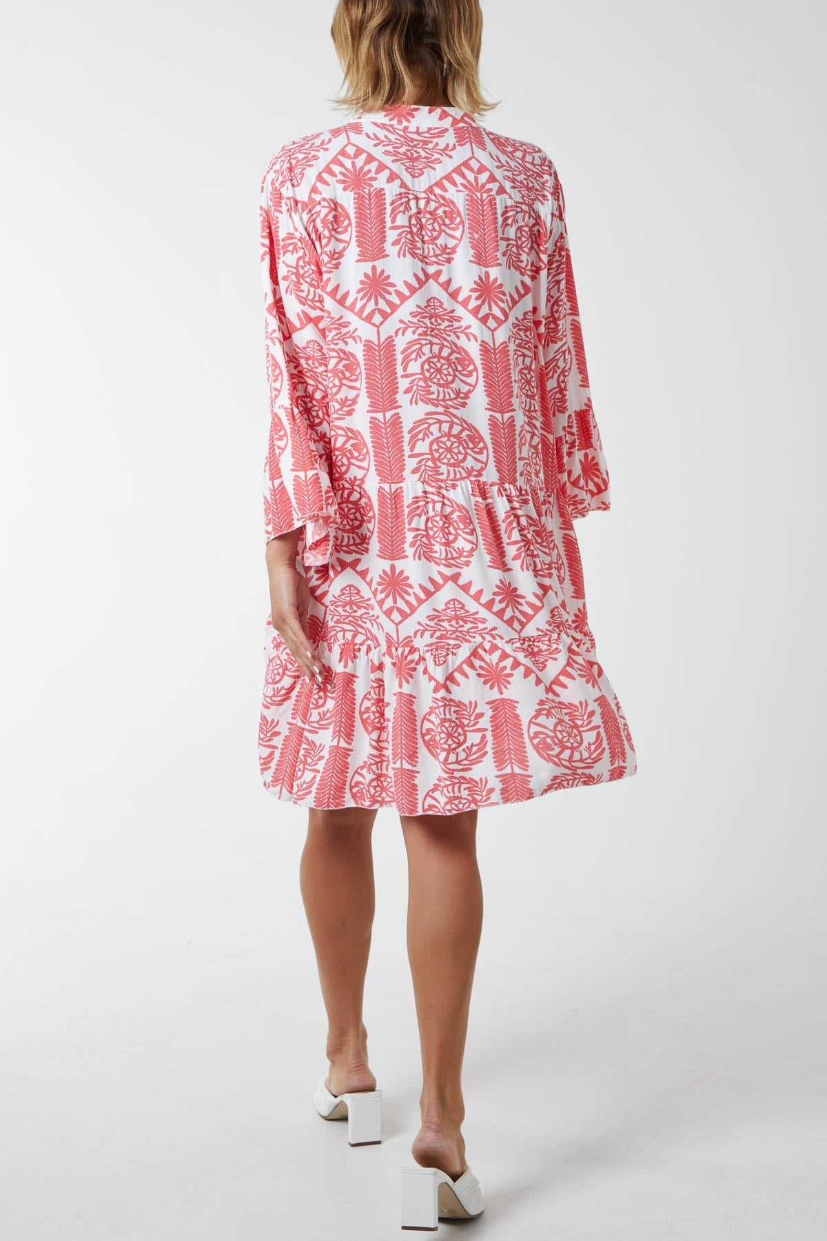 Denim Tiered Baroque Floral Smock Print Dress For Women ONE SIZE - Dropwear