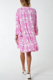 Light Blue Tiered Baroque Floral Smock Print Dress For Women ONE SIZE - Dropwear