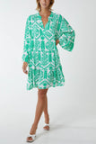 Tiered Baroque Floral Smock Print Dress For Women  - Dropwear