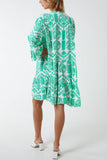 Tiered Baroque Floral Smock Print Dress For Women  - Dropwear