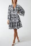 Tiered Baroque Floral Smock Print Dress For Women  - Dropwear