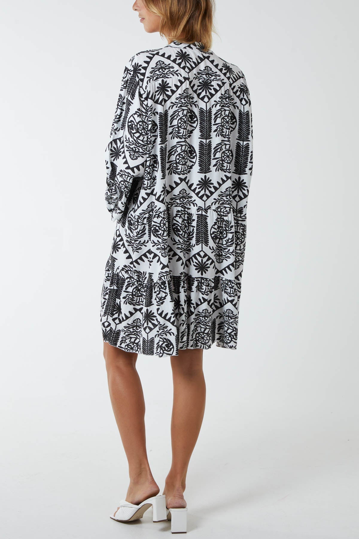 Tiered Baroque Floral Smock Print Dress For Women  - Dropwear