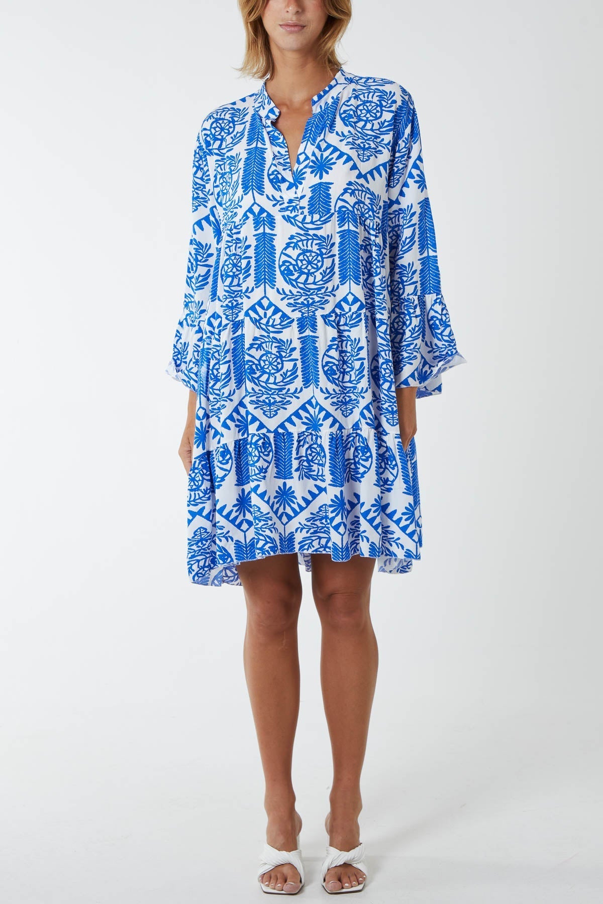 Stone Tiered Baroque Floral Smock Print Dress For Women ONE SIZE - Dropwear