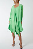 Lime Green Floaty Asymmetric Hem Midi Dress For Women ONE SIZE - Dropwear