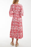 Jade Baroque Floral Shirred Midi Dress For Women ONE SIZE - Dropwear