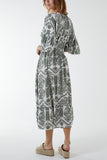 Baroque Floral Shirred Midi Dress For Women  - Dropwear