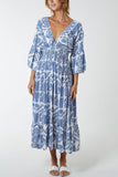Lilac Baroque Floral Shirred Midi Dress For Women ONE SIZE - Dropwear