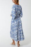 Fuchsia Baroque Floral Shirred Midi Dress For Women ONE SIZE - Dropwear