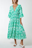 Black Baroque Floral Shirred Midi Dress For Women ONE SIZE - Dropwear