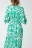 Coral Baroque Floral Shirred Midi Dress For Women ONE SIZE - Dropwear