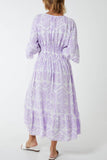 Baroque Floral Shirred Midi Dress For Women  - Dropwear