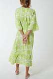Denim Baroque Floral Shirred Midi Dress For Women ONE SIZE - Dropwear