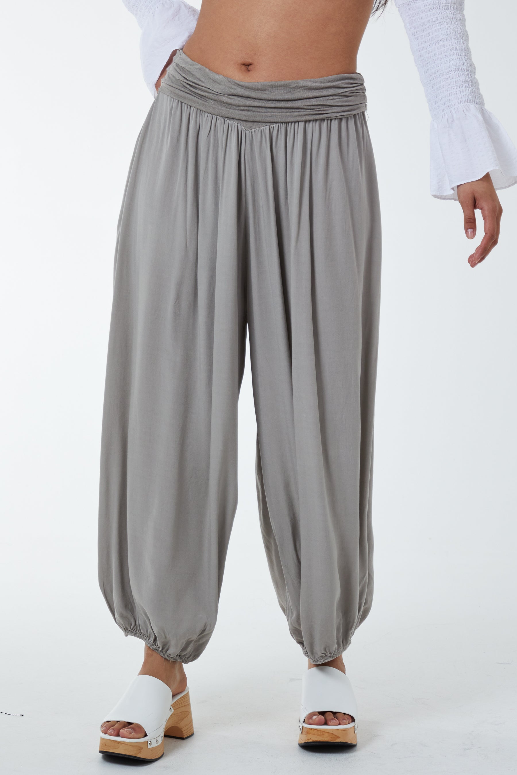 Navy Harem Jersey Waistband Trousers For Women ONE SIZE - Dropwear