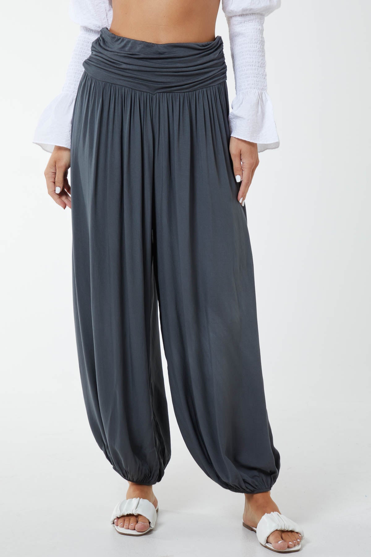 Khaki Harem Jersey Waistband Trousers For Women ONE SIZE - Dropwear
