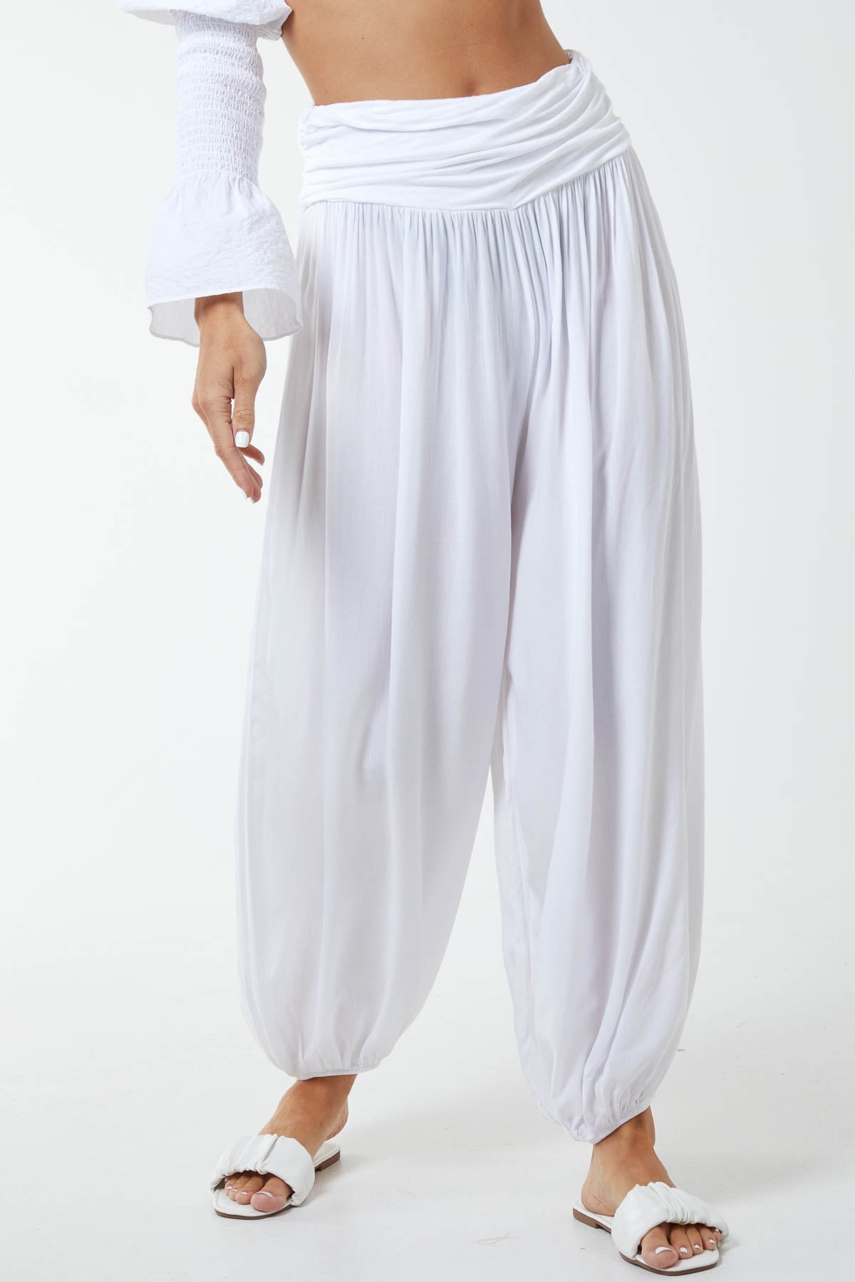 Fuchsia Harem Jersey Waistband Trousers For Women ONE SIZE - Dropwear