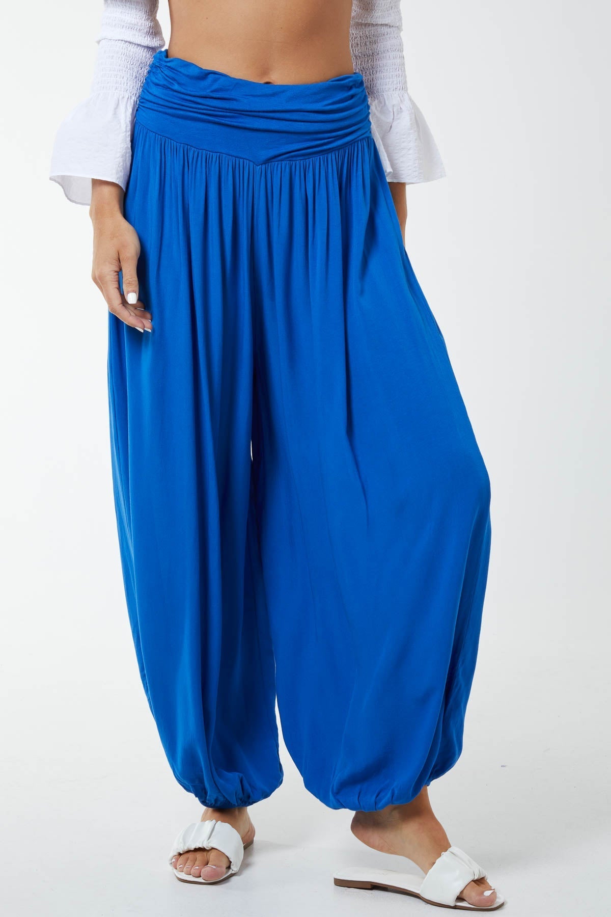 Mocha Harem Jersey Waistband Trousers For Women ONE SIZE - Dropwear