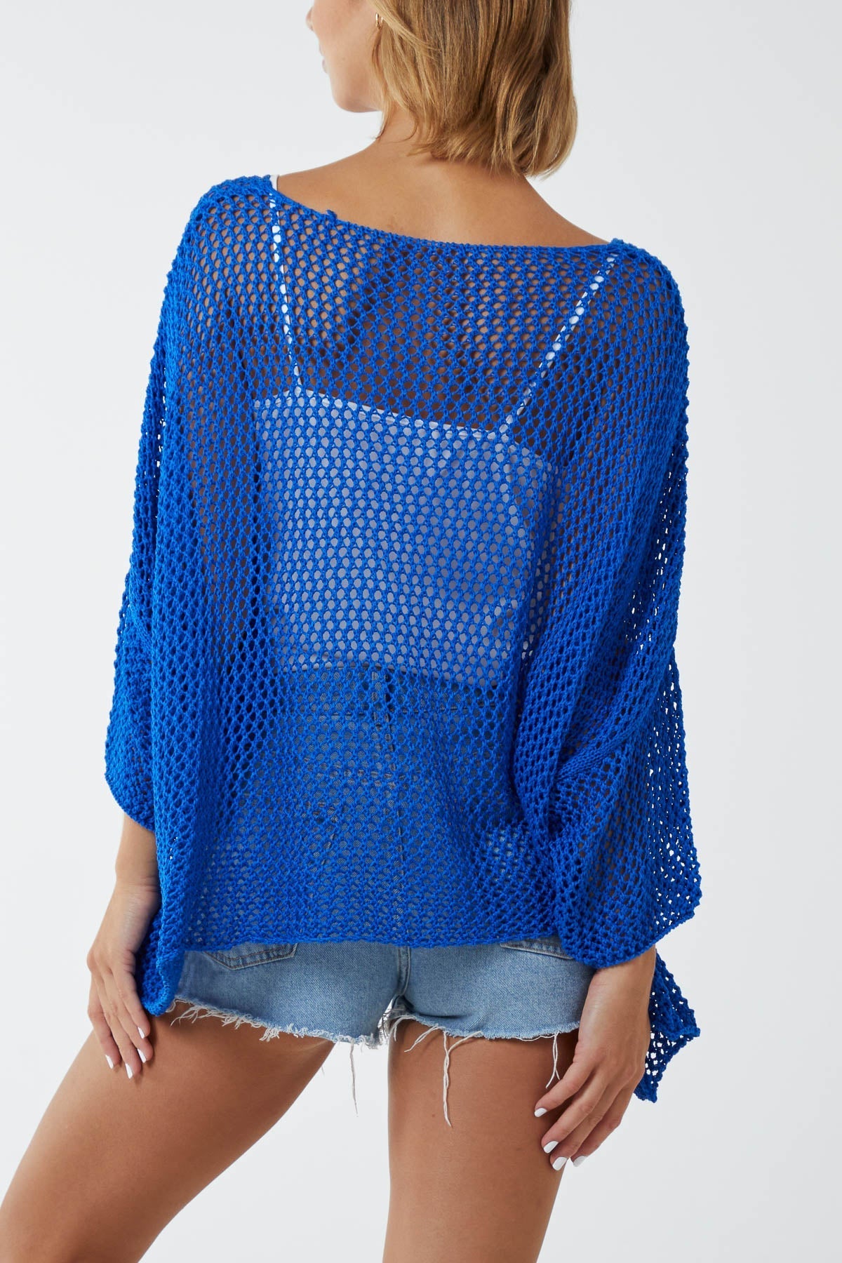 Light Blue Two Pocket Crochet Blouse For Women ONE SIZE - Dropwear