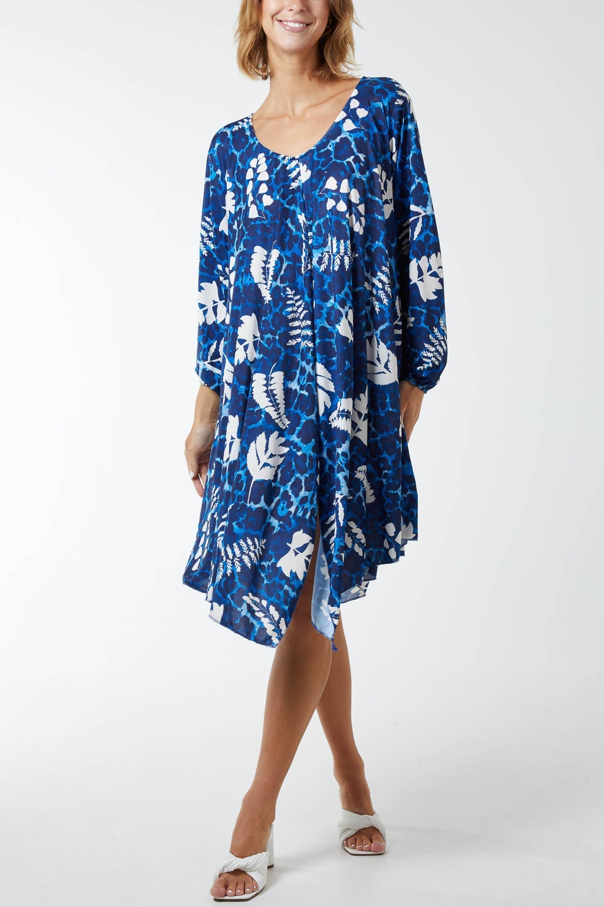 Royal Blue Animal Printed Trapeze Swing Dress For Women ONE SIZE - Dropwear