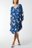 Royal Blue Animal Printed Trapeze Swing Dress For Women ONE SIZE - Dropwear