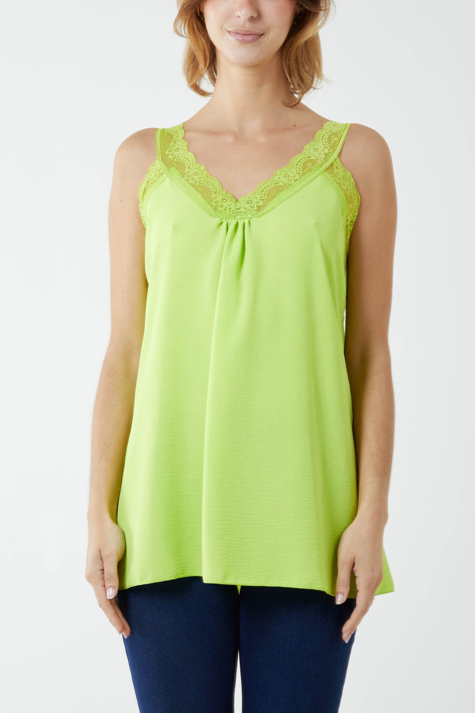 Beige Lace Cami V Neck Top For Women ONE SIZE - Dropwear