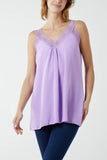 Hot Pink Lace Cami V Neck Top For Women ONE SIZE - Dropwear
