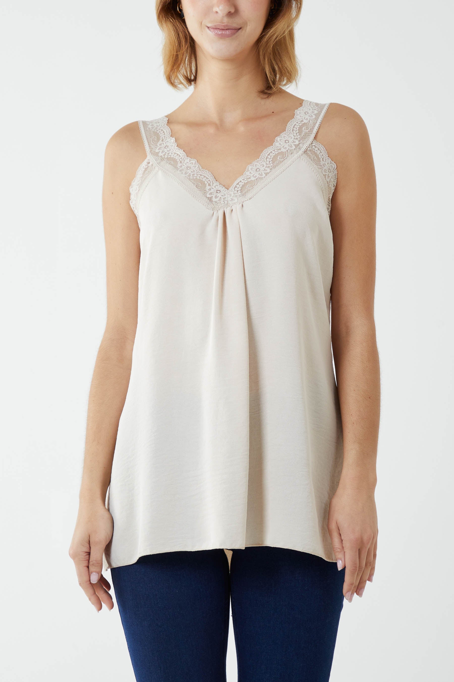 Lace Cami V Neck Top For Women  - Dropwear