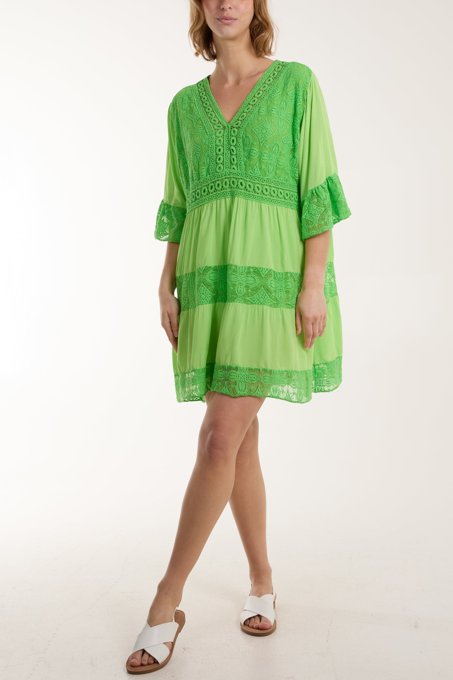 Lace Tiered Smock Dress For Women  - Dropwear