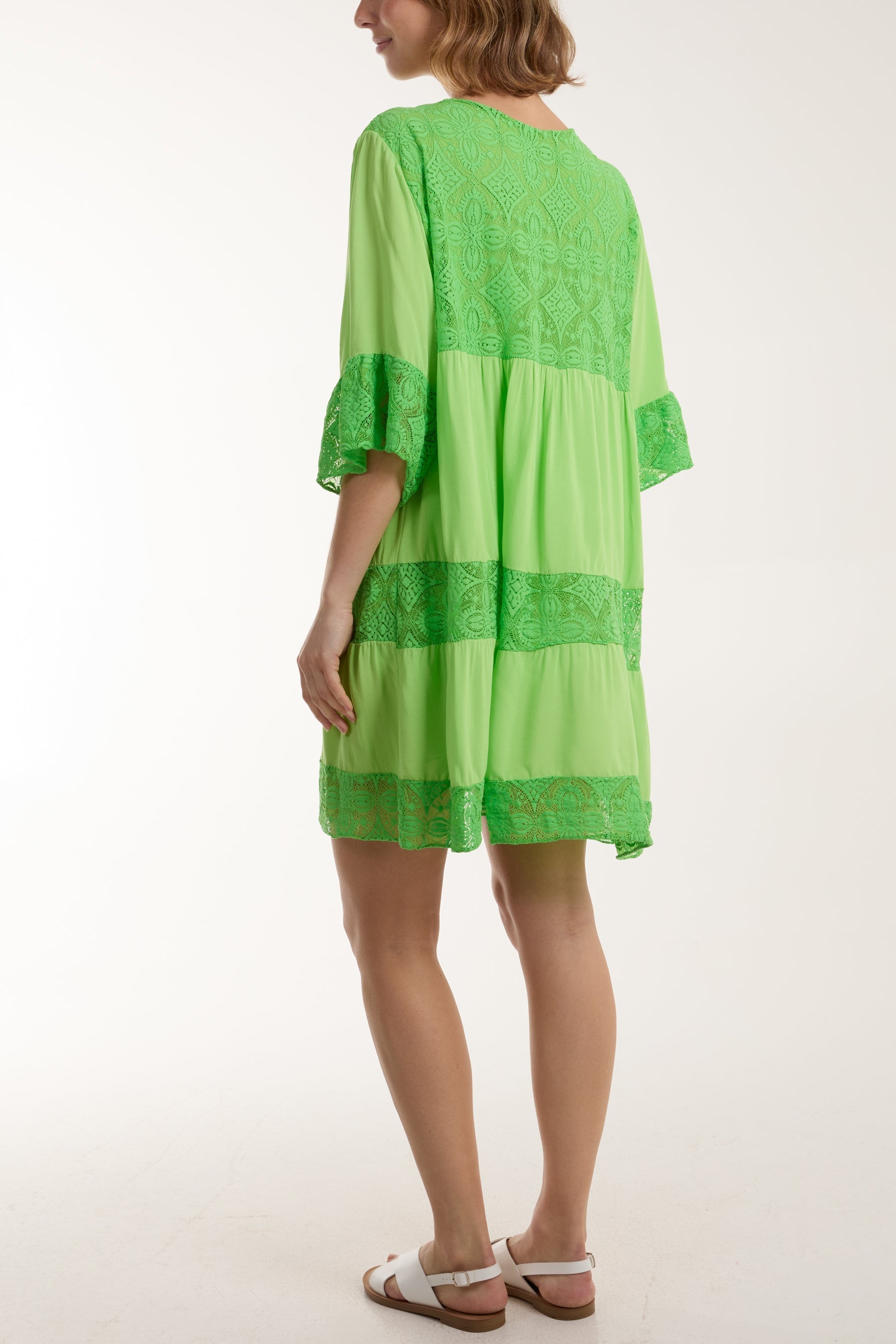Lace Tiered Smock Dress For Women  - Dropwear