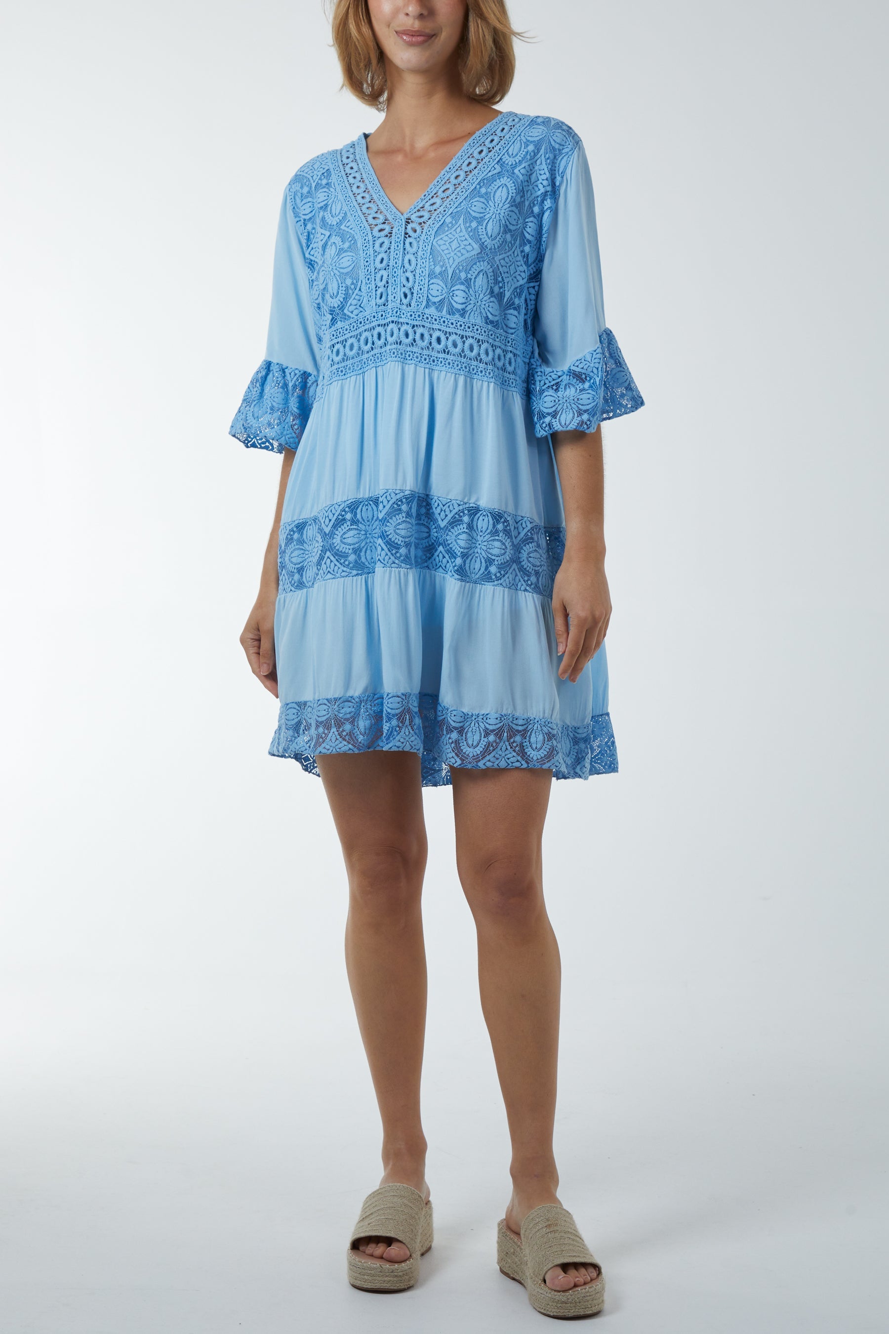 Jade Lace Tiered Smock Dress For Women ONE SIZE - Dropwear