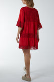 Royal Blue Lace Tiered Smock Dress For Women ONE SIZE - Dropwear