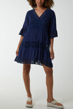 Hot Pink Lace Tiered Smock Dress For Women ONE SIZE - Dropwear