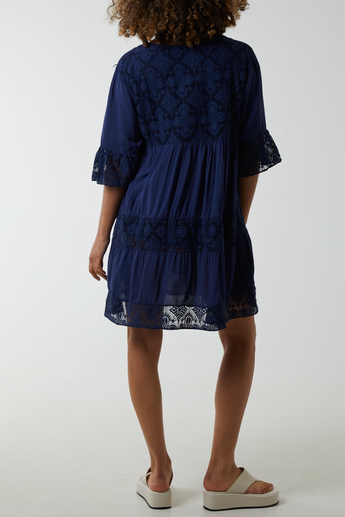 Blush Lace Tiered Smock Dress For Women ONE SIZE - Dropwear