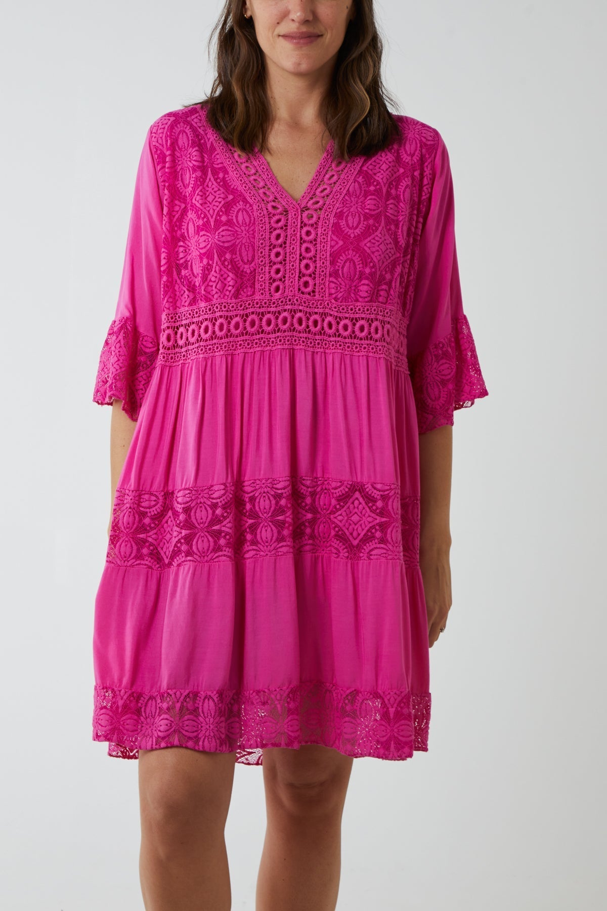 Lace Tiered Smock Dress For Women  - Dropwear