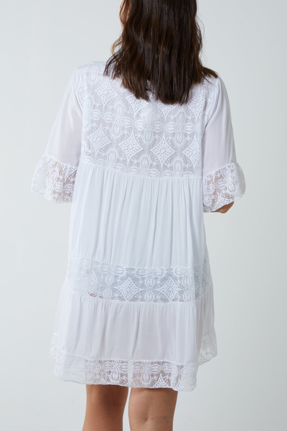 Lace Tiered Smock Dress For Women  - Dropwear