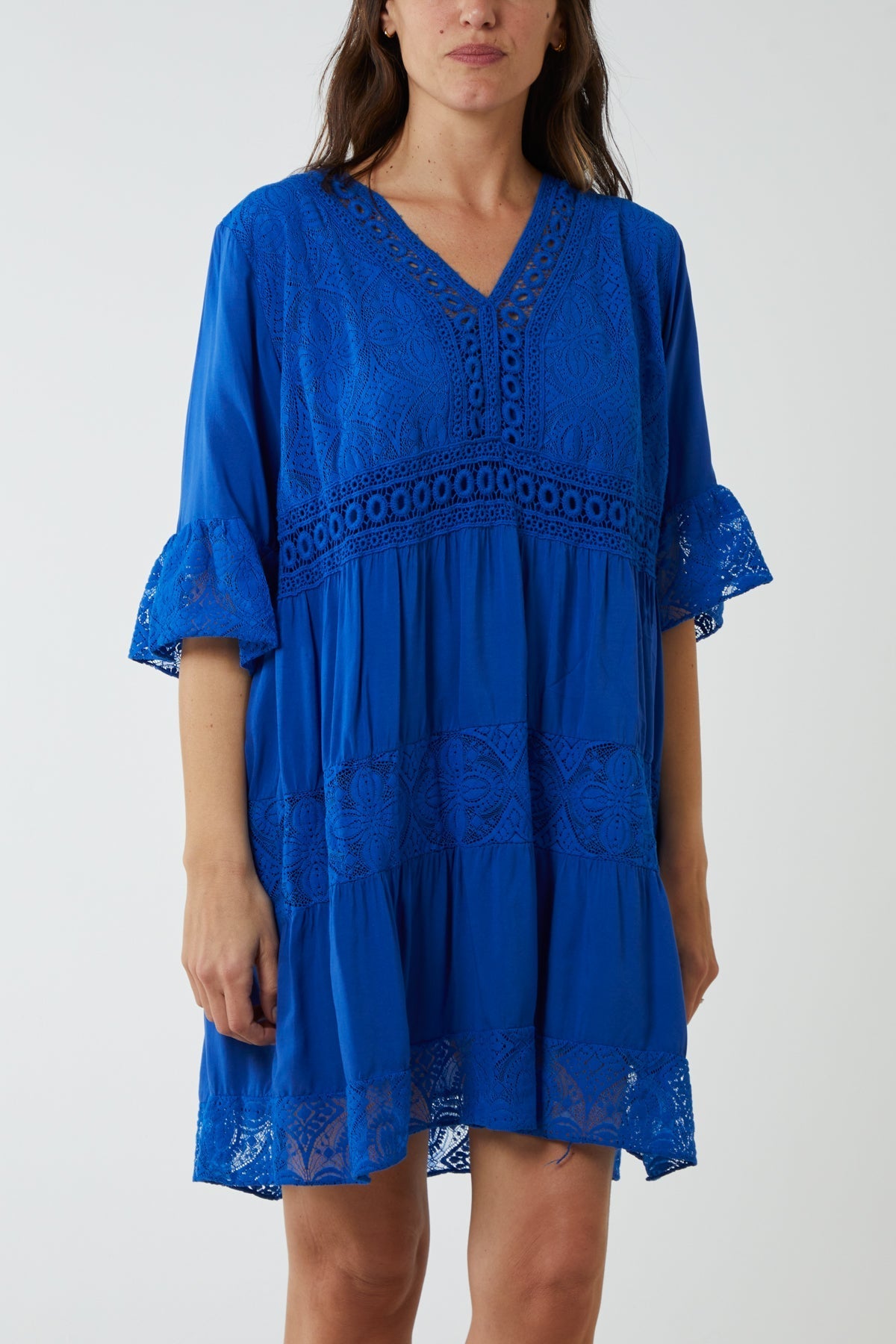 Lace Tiered Smock Dress For Women  - Dropwear